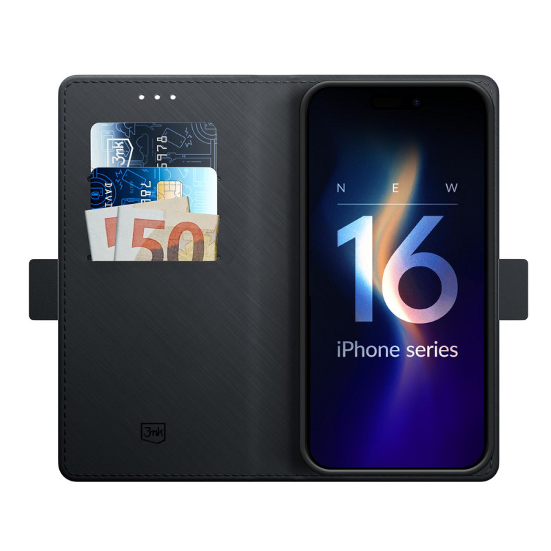 Custodia wallet 3MK per Apple iPhone 16 Plus, nera