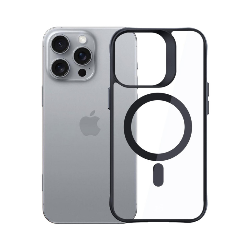 3mk Satin Armor MagCase con MagSafe per Apple iPhone 16 Pro, trasparente con cornice nera