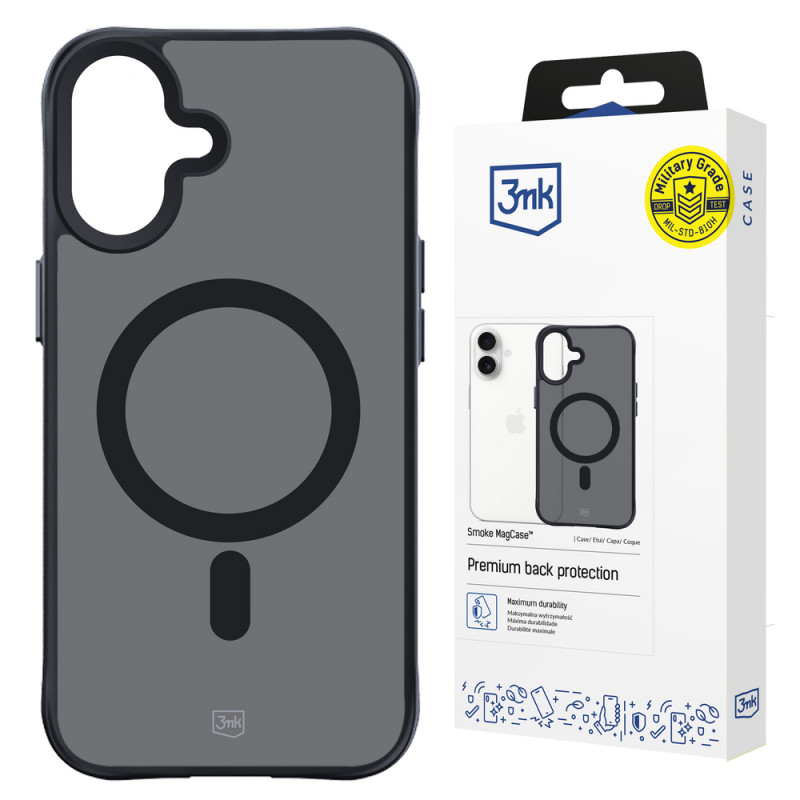 3mk Smoke MagCase con MagSafe per Apple iPhone 16 (W-3SmoMaCa-AiP16-0), semitrasparente