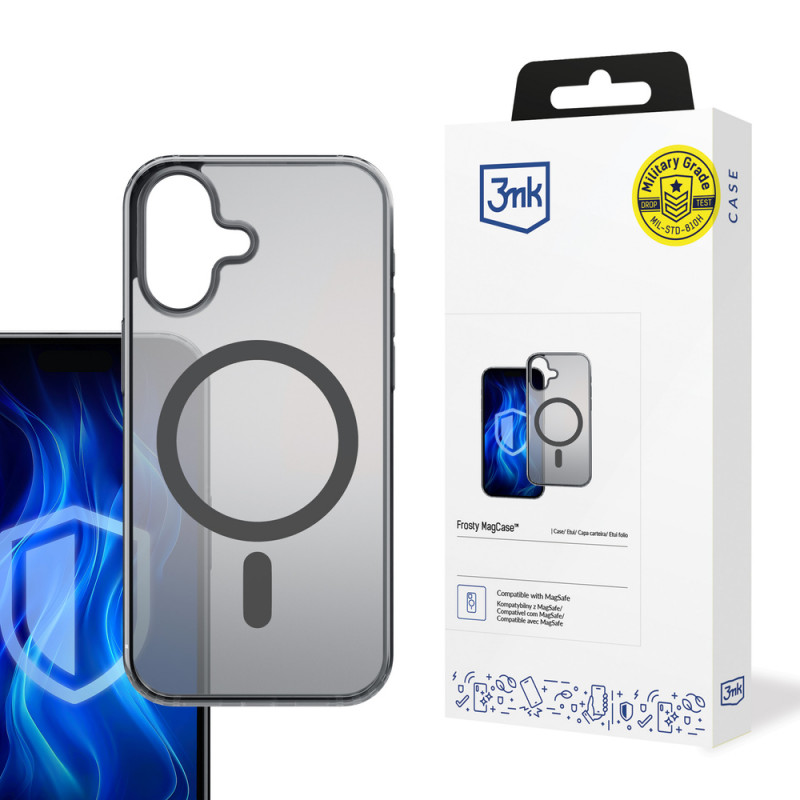 Custodia 3MK Frosty MagCase per Apple iPhone 16, nera