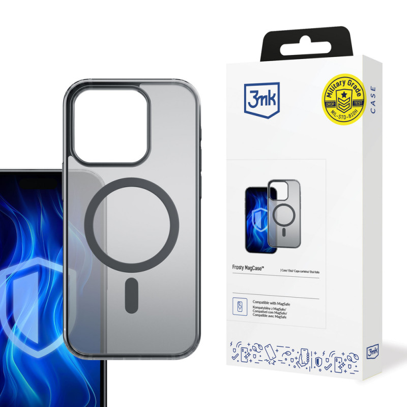 Custodia 3MK Frosty MagCase per Apple iPhone 16 Pro Max, nera
