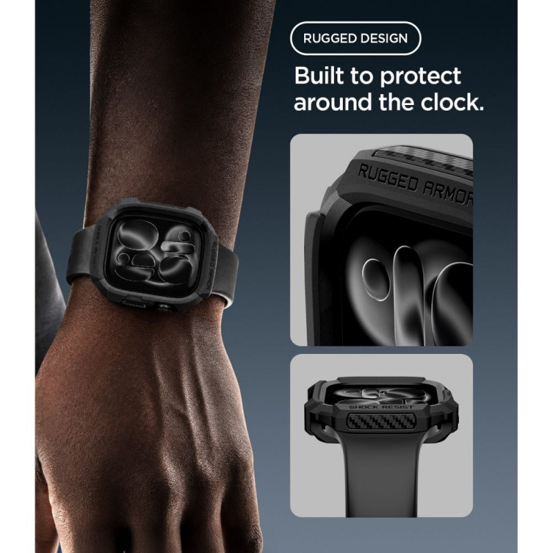 Custodia Spigen Rugged Armor ACS11886 per Apple Watch 12 46 mm, nero opaco