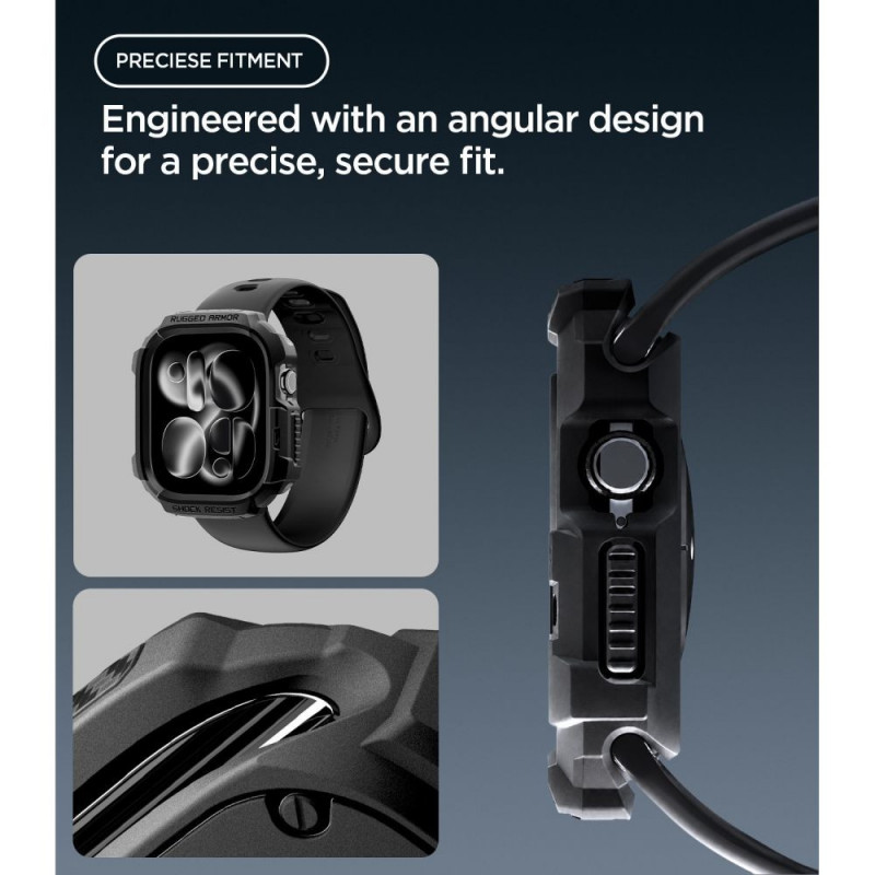 Custodia Spigen Rugged Armor ACS11886 per Apple Watch 12 46 mm, nero opaco