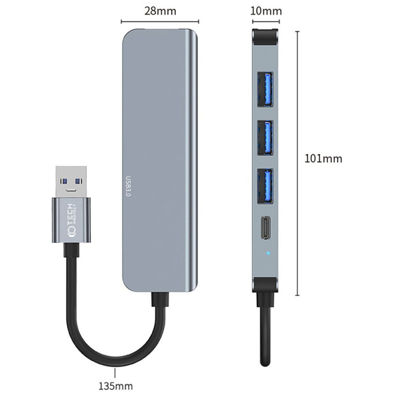 Hub USB-A 5in1 Tech-Protect V0-HUB, grigio