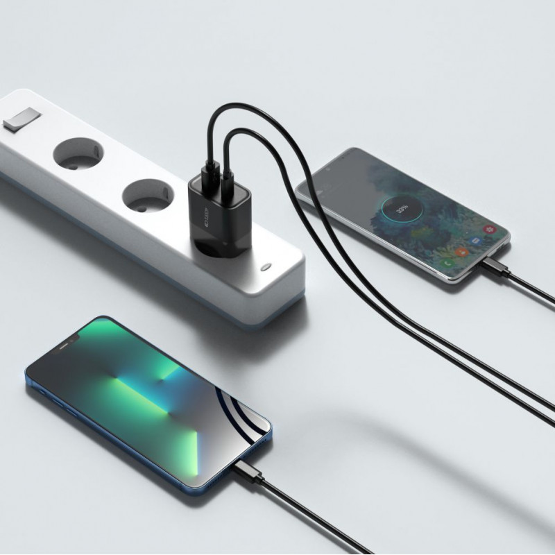 Caricatore da parete Tech-Protect C30W a 2 porte, USB-C PD 30W e USB-A QC 3.0, nero