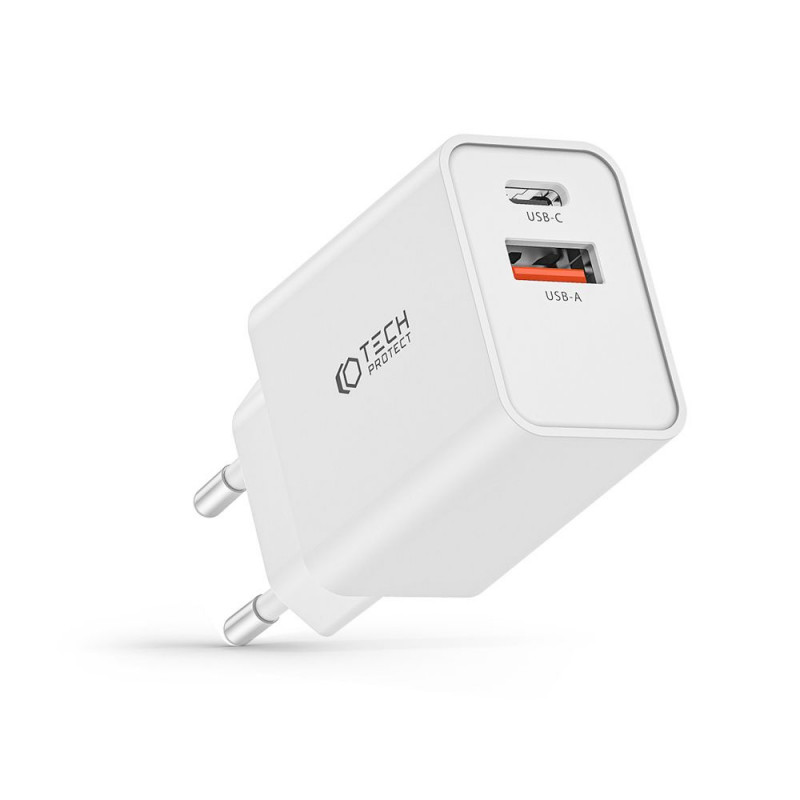 Caricatore da parete Tech-Protect NC30W 2 porte PD 30W QC 3.0, bianco