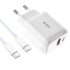 Caricatore da parete Tech-Protect C20W 2 porte PD 20W QC 3.0 con cavo USB-C, bianco