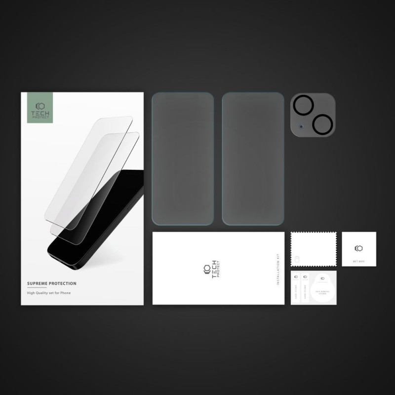 Tech-Protect Supreme Set vetro temperato per Apple iPhone 15, trasparente (2+1 pz)