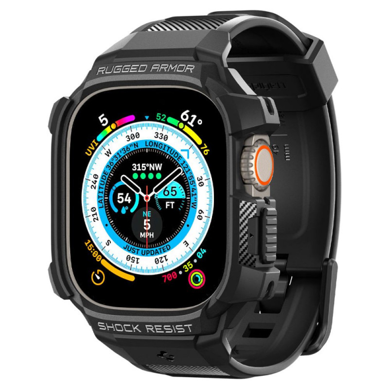 Cinturino con custodia Spigen Rugged Armor Pro per Apple Watch Ultra 1 / 2 / 3 49 mm, nero
