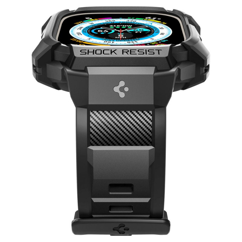 Cinturino con custodia Spigen Rugged Armor Pro per Apple Watch Ultra 1 / 2 / 3 49 mm, nero