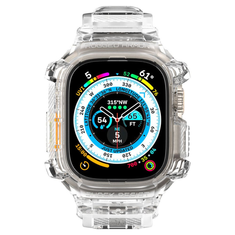 Custodia con cinturino Spigen Rugged Armor Pro per Apple Watch Ultra 49 mm, trasparente cristallo