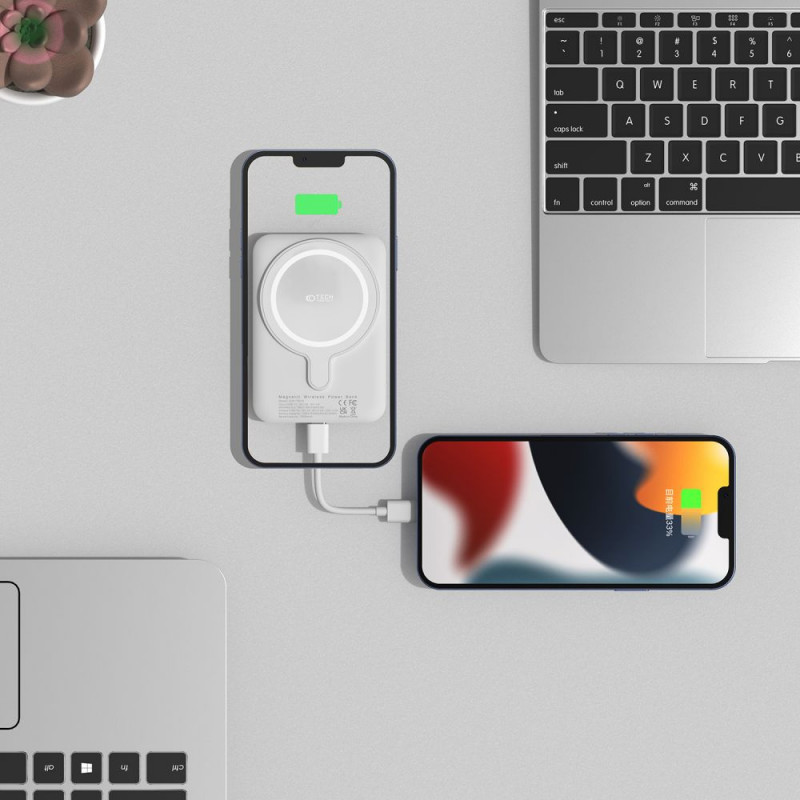 Tech-Protect PB10 LifeMag MagSafe Power Bank 5000 mAh 15 W (THP1282WHT), bianco