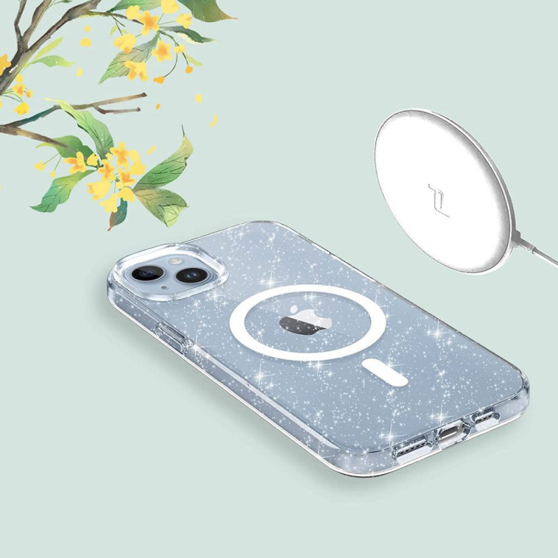 Custodia Tech-Protect FlexAir Hybrid MagSafe per Apple iPhone 15, Glitter Clear