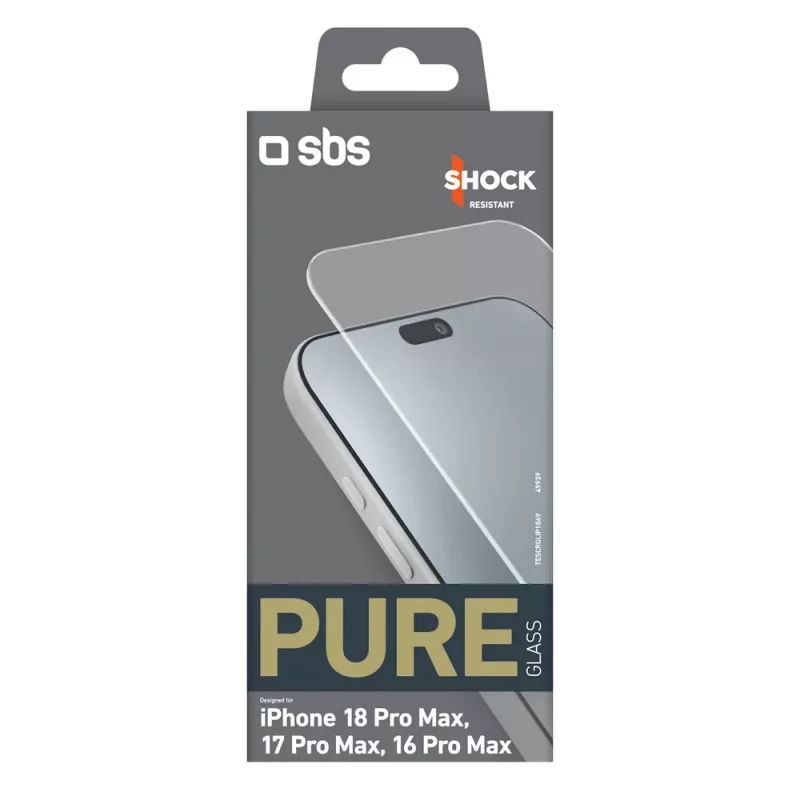 sbs mobile Vetro temperato SBS Pure Glass per iPhone 18 Pro Max / 17 Pro Max / 16 Pro Max (1 pz)