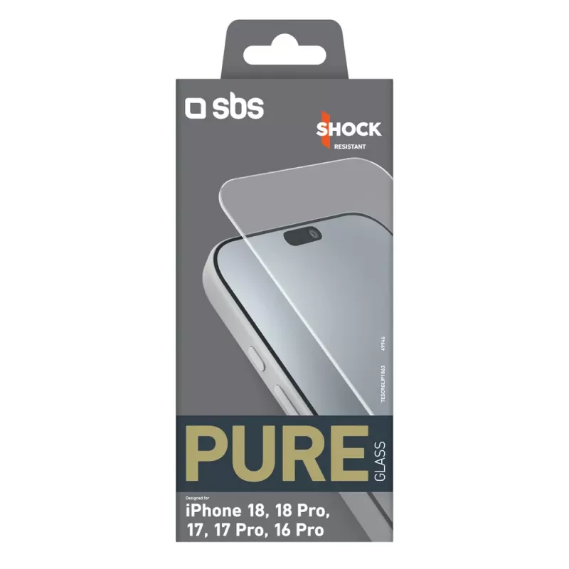 sbs mobile Vetro temperato SBS Pure Glass per iPhone 18 / 18 Pro / 17 / 17 Pro / 16 Pro (1 pz)