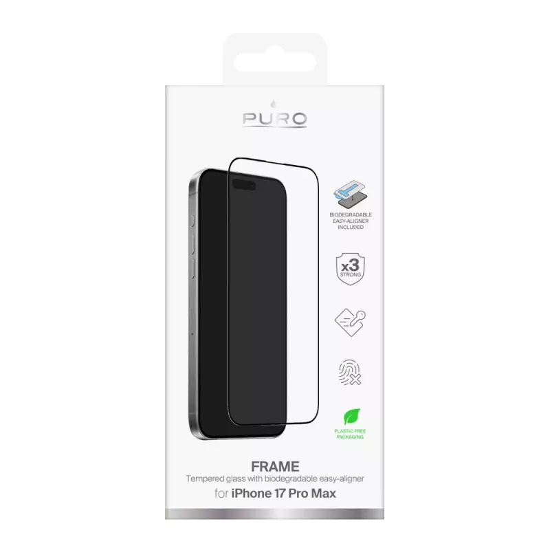 Vetro temperato Frame PURO per iPhone 17 Pro Max con applicatore e cornice nera