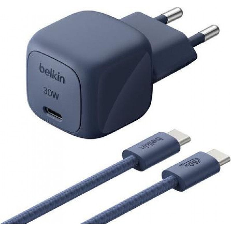 Caricabatterie Belkin BoostCharge 30 W USB-C PD con PPS e cavo USB-C da 2 m (WCA008KQ2MBL-B6)