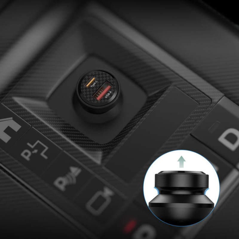 Caricabatterie da auto Tech-Protect CC45W a 2 porte, USB-C PD 45W, USB-A QC 3.0, nero