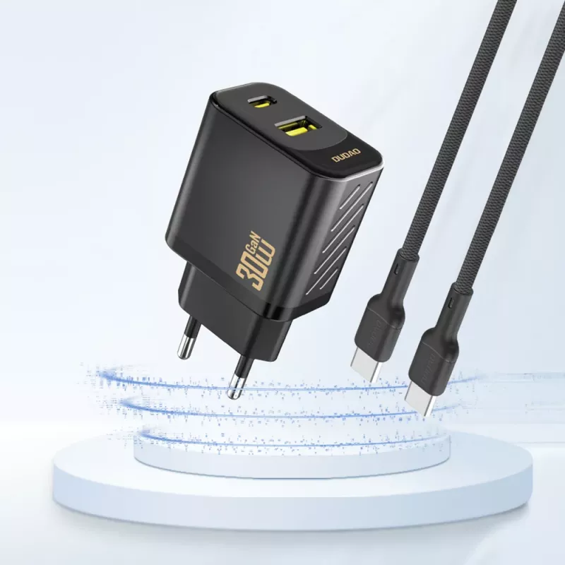 Caricatore da parete Dudao A27TEU PD 30W GaN, USB-A + USB-C, nero