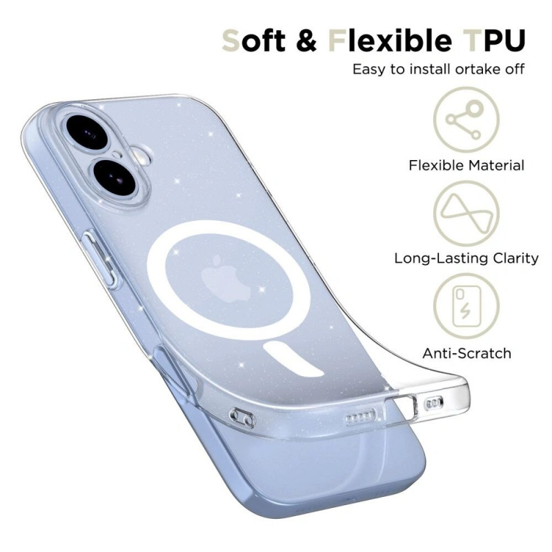 Custodia Tech-Protect FlexAir MagSafe per Apple iPhone 17, glitter trasparente
