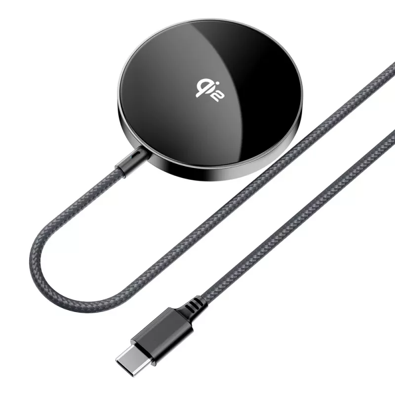 Caricatore wireless magnetico Acefast E24 Qi2 15W con cavo USB-C da 1,2 m, nero