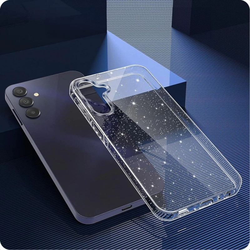 Custodia Tech-Protect FlexAir per Samsung Galaxy S25, glitter trasparente
