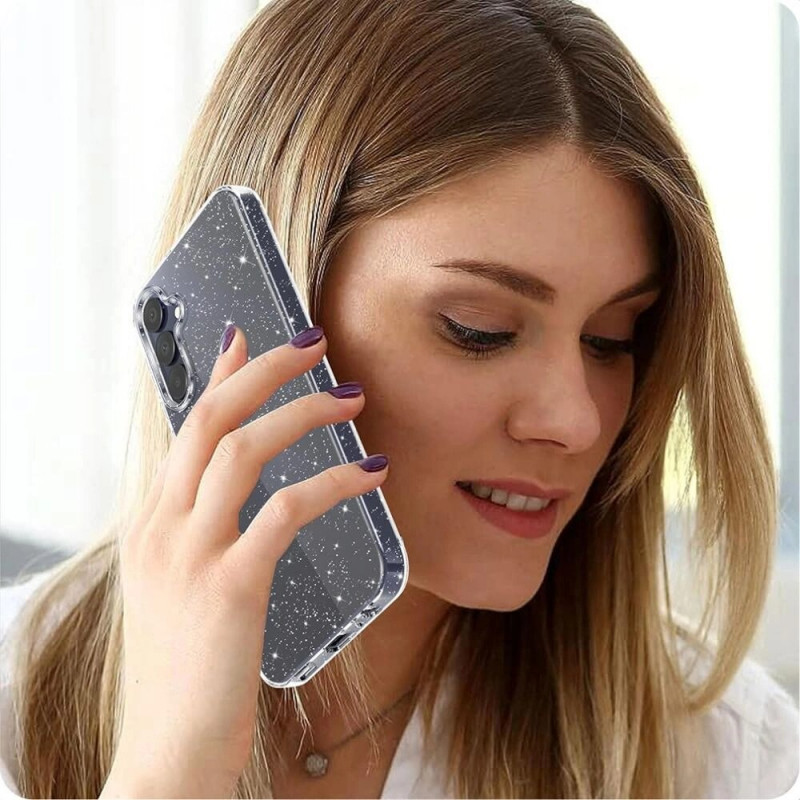 Custodia Tech-Protect FlexAir per Samsung Galaxy S25, glitter trasparente