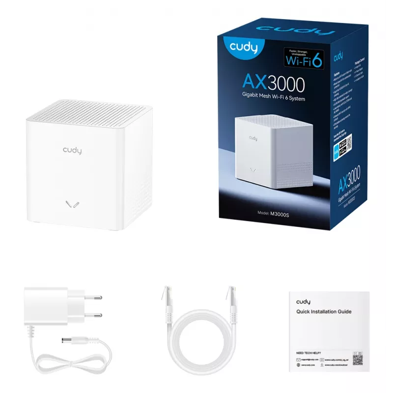 Sistema mesh CUDY M3000S AX3000 Wi-Fi 6, confezione da 1