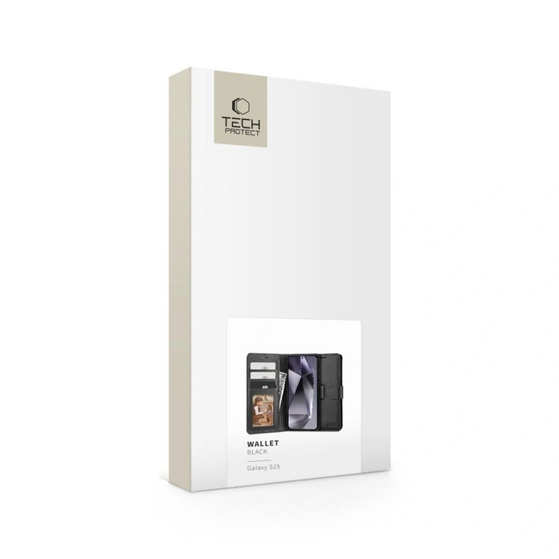 Custodia portafoglio Tech-Protect per Samsung Galaxy S25, nera