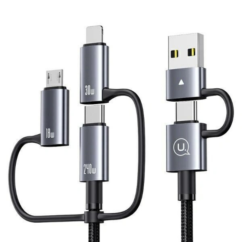 Cavo di ricarica e dati 6-in-1 USAMS Sufeng Series SJ737, 240W, display digitale, lega di alluminio, 1,2 m