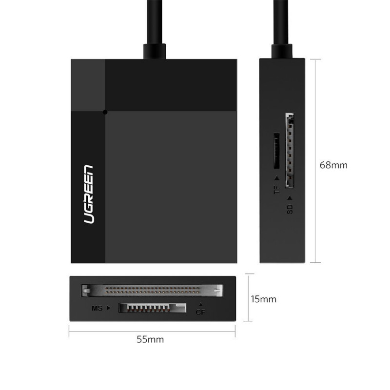 Lettore di schede Ugreen CR125 USB 3.0, SD / microSD / CF / MS, nero