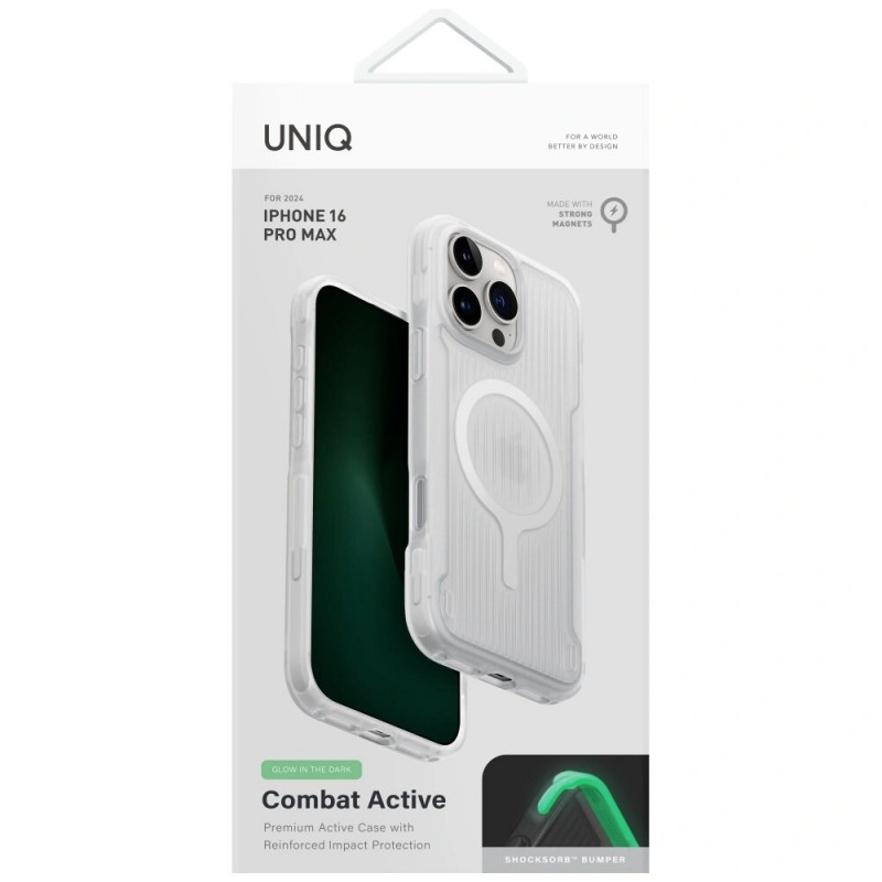 Custodia UNIQ Combat Active per Apple iPhone 16 Pro Max, Magclick Charging, bianco lume