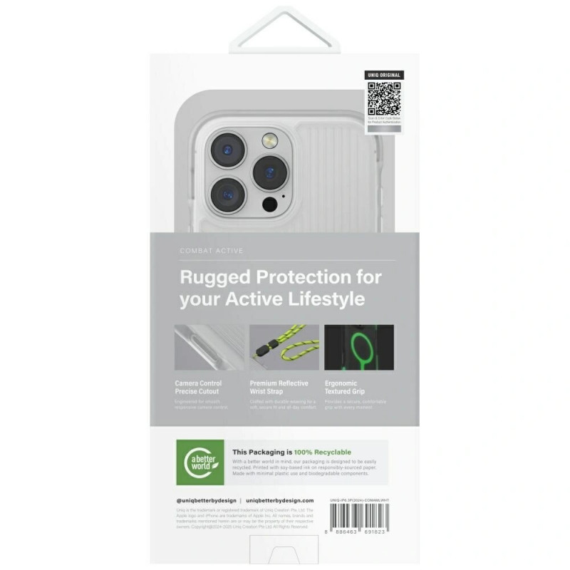Custodia UNIQ Combat Active per Apple iPhone 16 Pro, ricarica Magclick, bianco lume