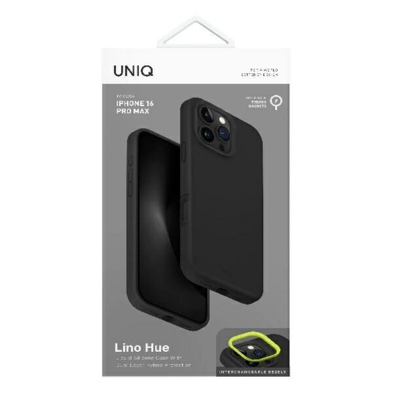 Custodia UNIQ Lino Hue per Apple iPhone 16 Pro, ricarica Magclick, grigio antracite