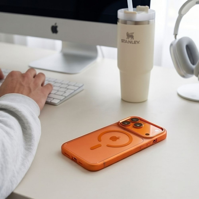 Custodia Tech-Protect Magmat MagSafe CC per Apple iPhone 17 Pro / 18 Pro, Cosmic Orange / trasparente