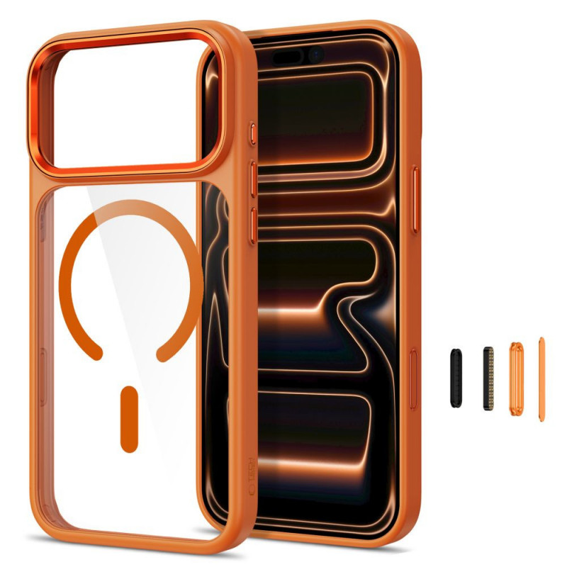 Custodia Tech-Protect Magmat MagSafe CC per Apple iPhone 17 Pro Max / 18 Pro Max, Cosmic Orange / trasparente