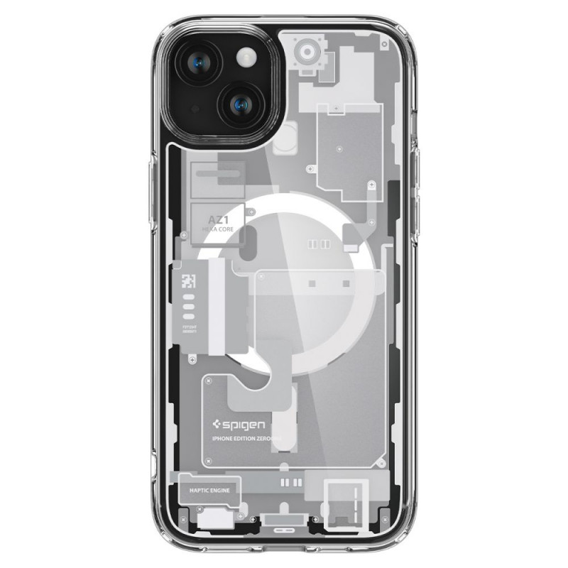 Custodia Spigen Ultra Hybrid Mag con MagSafe per Apple iPhone 15 Plus / 14 Plus, Zero One, bianca