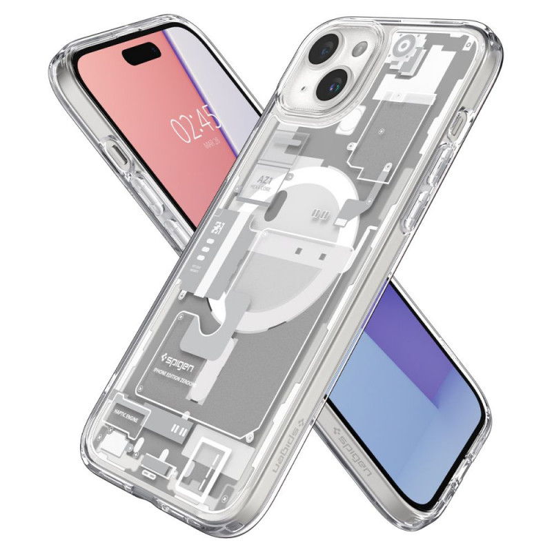 Custodia Spigen Ultra Hybrid Mag con MagSafe per Apple iPhone 15 Plus / 14 Plus, Zero One, bianca