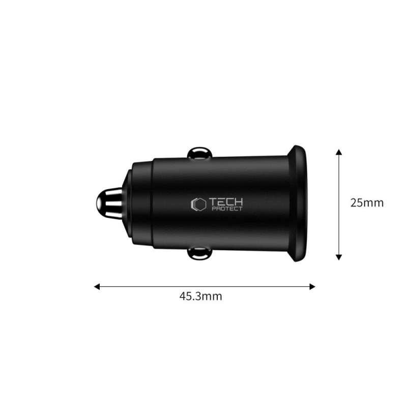 Caricabatterie da auto Tech-Protect CC02 a 2 porte USB-A / USB-C, PD 35W / QC 3.0, nero (THP4079)