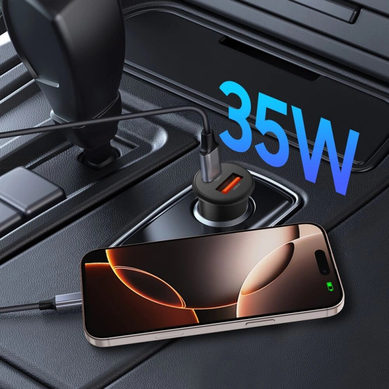 Caricabatterie da auto Tech-Protect CC02 a 2 porte USB-A / USB-C, PD 35W / QC 3.0, nero (THP4079)