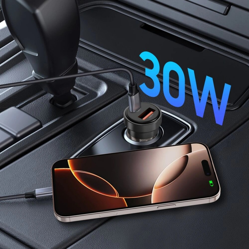 Caricabatterie da auto Tech-Protect CC03 a 2 porte USB-A / USB-C, PD 30W / QC 3.0, nero