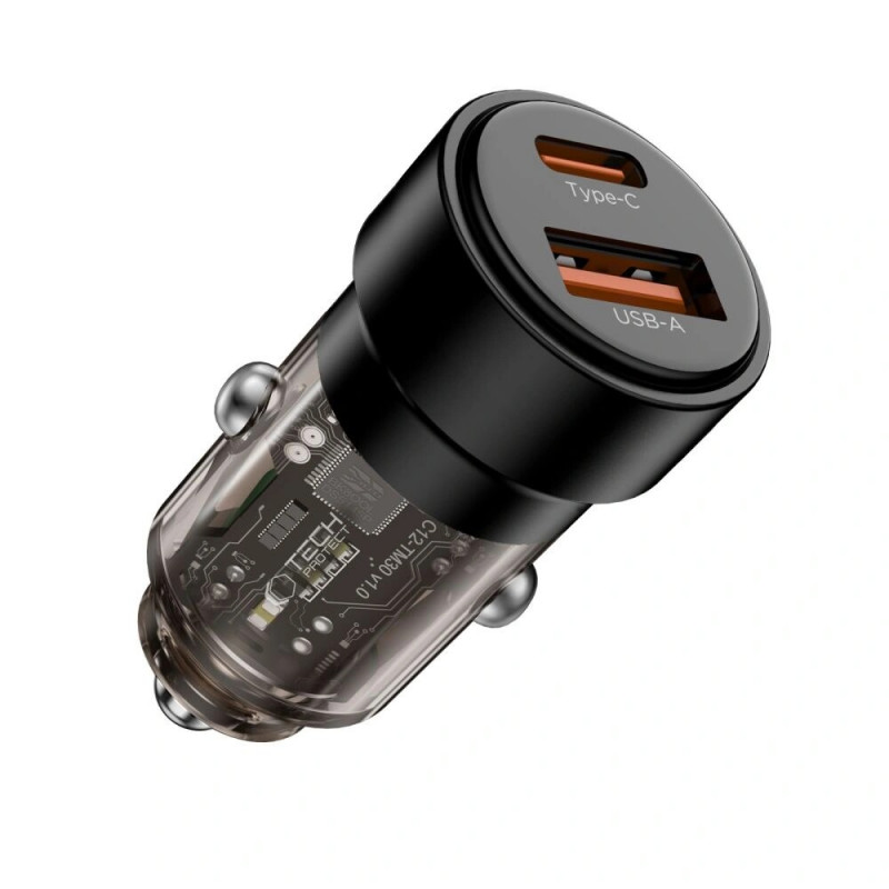 Caricabatterie da auto Tech-Protect CC03 a 2 porte USB-A / USB-C, PD 75W, nero