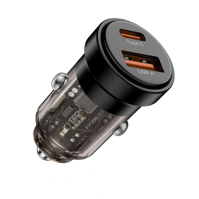 Caricabatterie da auto Tech-Protect CC03 a 2 porte USB-A / USB-C, PD 45W / QC 3.0, nero