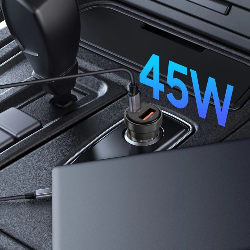Caricabatterie da auto Tech-Protect CC03 a 2 porte USB-A / USB-C, PD 45W / QC 3.0, nero