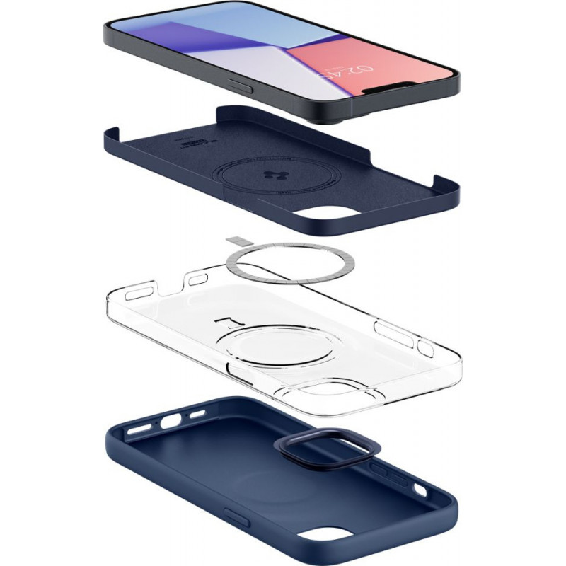 Custodia MagSafe Spigen Silicone Fit Mag (ACS04921) per Apple iPhone 14 Plus / 15 Plus, blu navy