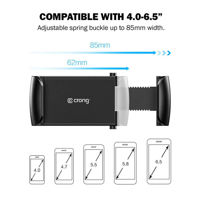 Supporto universale per auto Crong per telefoni da 4 - 6,5 pollici, nero