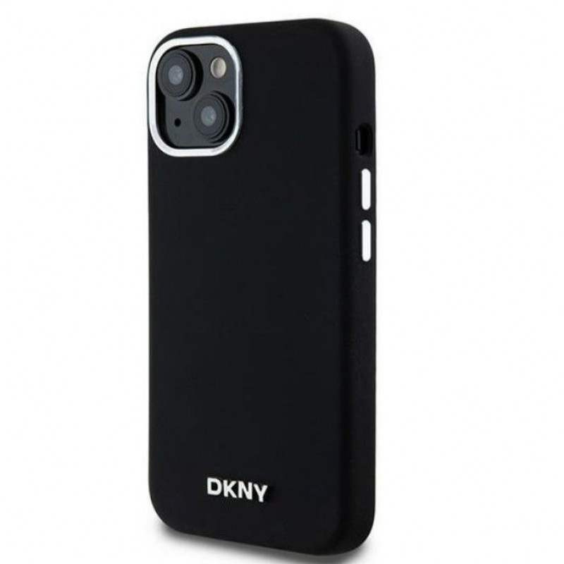Custodia rigida DKNY Apple iPhone 15 Liquid Silicone Small Metal Logo MagSafe, nera