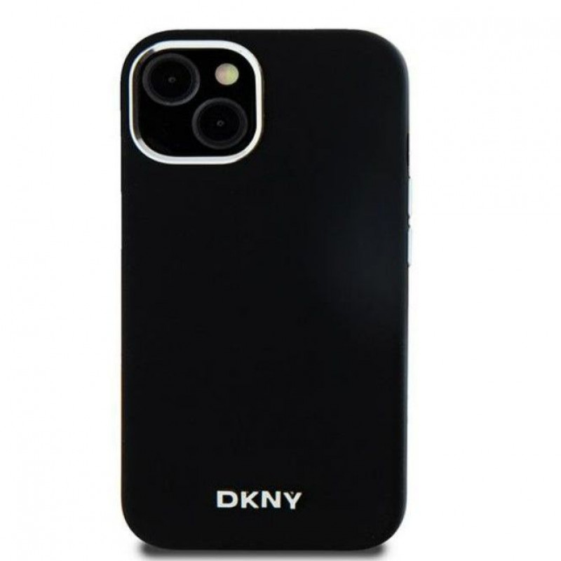 Custodia rigida DKNY Apple iPhone 15 Liquid Silicone Small Metal Logo MagSafe, nera