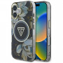 Custodia MagSafe Guess Glitter Flowers Triangle Buttons per Apple iPhone 16, nera