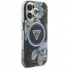 Custodia MagSafe Guess Glitter Flowers Triangle Buttons per Apple iPhone 16, nera